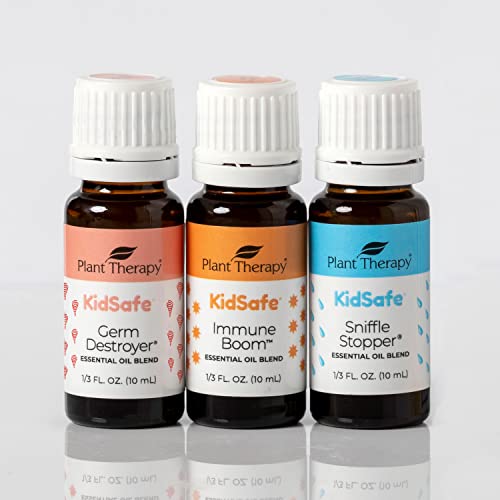 Plant Therapy Kidsafe Feelin' Good Essential Oil Blend Set, Includes: Germ Destroyer, Immune Boom, Sniffle Stopper 100% Pure, Undiluted, Natural Aromatherapy 10 Ml (1/3 Oz) #TOP2