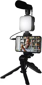 Kit Gravação Completo c/Tripé, Luz LED, Suporte Celular – Ideal para Vlogs, Vídeos e Lives Profissionais
