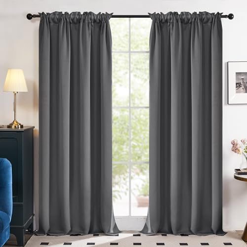 Deconovo Blackout Curtains for Bedroom–Thermal Insulated, Noise-Reducing, Energy-Efficient Drapes for Privacy & Soundproofing–Ideal for Parents, Seniors–42W x 84L Inch, Dark Grey, 2 Panels