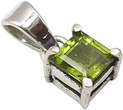 Square Peridot Necklace Pendant 0.6" 925 Pure Silver Wedding Gemstone