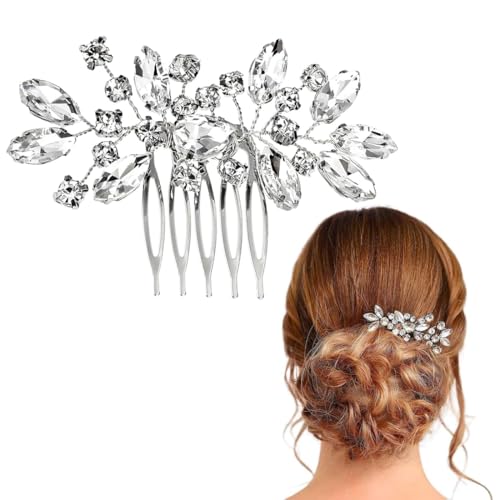 MIRKUZI Peinetas de pelo 1 pieza de peineta nupcial para boda, accesorios para el cabello de cristal, tocado de novia con flores, pinzas para el cabello de perlas
