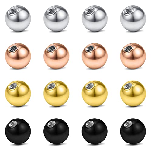Rajnard Piercing Balls 14G 8mm Bolas de Repuesto para joyería de Piercing Piercing Ombligo Bolas de Acero quirúrgico para Piercing Lengua Piercing Industrial Septum Plata Oro Rosado Negro