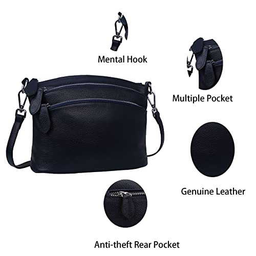 HESHE Leather Purses and Handbags for Women Hobo Satchel Bags Sling Shoulder Crossbody Bag Trendy Small Zippered Pockets Purse Tote Bag (Navy Blue)