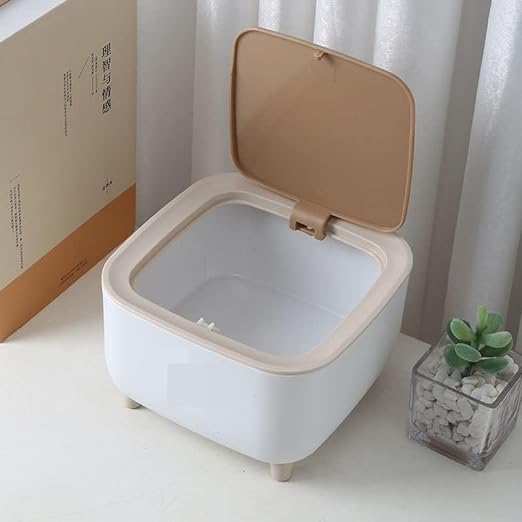 Image of Free-standing Garbage Can, Press Type Trash Can With Lid, Mini Trash Can, Office Small Waste Paper Bucket, Garbage Can, Dresser Countertop Rubbish Can (White)