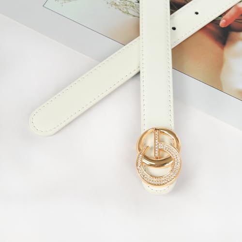 Image of Women's Fashion Classic Metal Buckle Leather Belt with Jeans Dress