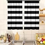 zokyer Black and White Kitchen Curtains Striped Boho Modern Trendy Simple Neutral Small Short 27.5' W x 39' L Window Treatment Tiers for Bedroom Living Room Bathroom 2 Panels Rod Pocket Drapes