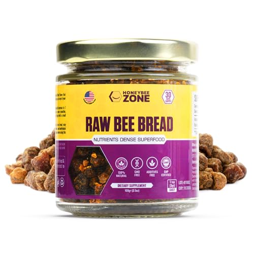 HONEYBEEZONE-Raw Bee Bread-Perga, Fermented Bee Pollen Superfood, Single Ingredient Food, Nutrient-Dense, Naturally Fermented, Non-GMO, Gluten-Free, 3.5 oz