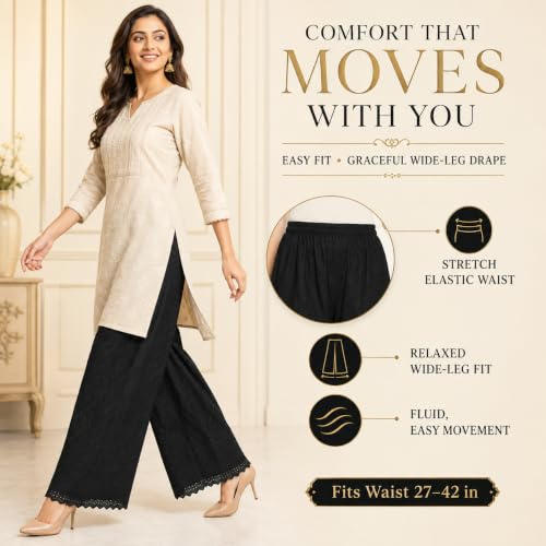 Image of Vastraa Fusion Women's Regular Fit Cotton Chikan Palazzo