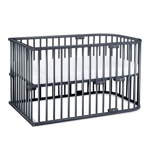 babybay Original Beistellbett aus massivem Buchenholz/kompakt & verwandelbar/Kinderbett Höhe stufenlos verstellbar & umweltfreundlich/mitwachsendes Babybett (beige lackiert) / Kinderbettset