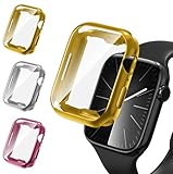 iVoler 3 Pezzi Clear Cover con Pellicola Protettiva per Apple Watch 45mm Series 9 8 7, Copertura Completa Custodia Anti-Graffio Ultra Sottile Morbida TPU Case, Oro + Argento + Rosa