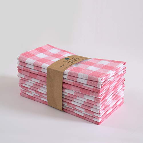 FINGERCRAFT Dinner Napkins, Everyday Use,Premium Quality Cotton Buffalo Plaid Napkins Perfect for Parties Dinners Weddings Cocktail Christmas Napkins Cloth Washable & Reusable 20x20 – Pink & White