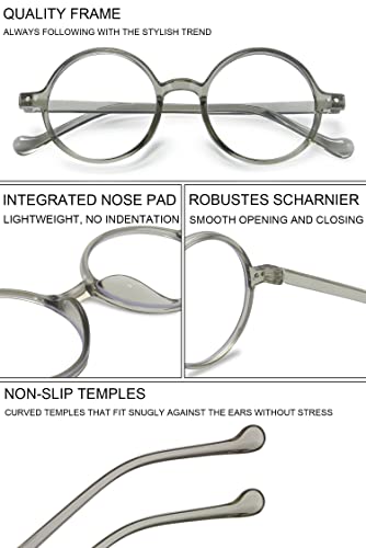 VEVESMUNDO Blue Light Blocking Reading Glasses Round Retro Vintage Readers Glasses for Women Men (1 Pcs Grey Reading Glasses, +1.0) - Image 4