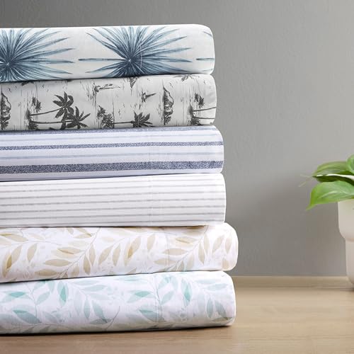Image of Madison Park 100% Cotton Sheets, Full Size, 200TC, Blue Palmetto, 4 Piece | Breathable & Soft Sheet Set, Printed Design, All Season Comfort, Elastic Deep Pocket Fits Up to 17 inch Mattress, OEKO-TEX
