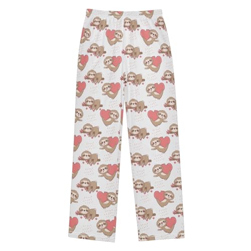 Sloth with Sweet Love Boys Long Pants Soft Trousers Elastic Waist Kids Lounge Bottoms with Pockets S-XL