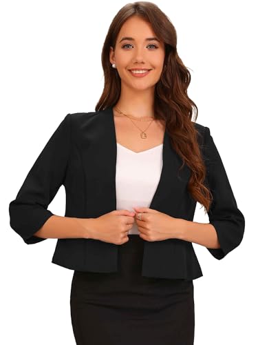 Allegra K Blazer Court Élégant Femme Costume d'affaire Basque à Manches 3/4 Ouvert sur Le Devant...