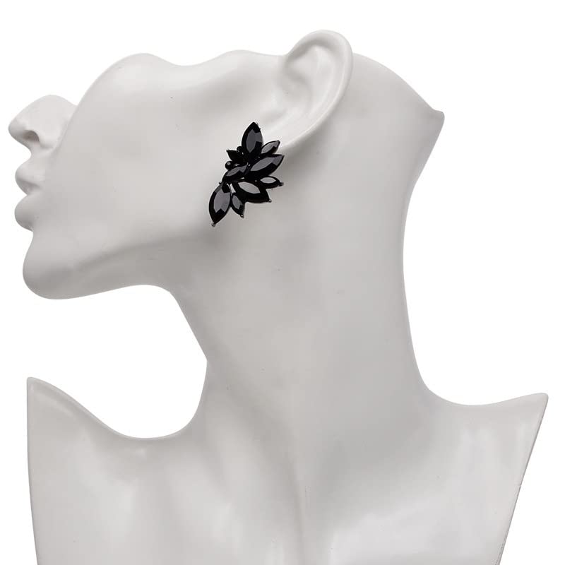 Black Rhinestone Statement Drop Earrings for Women Vintage Fancy Cluster Crystal Pageant Earrings Minimalist CZ Earrings Wedding Prom Accessories4