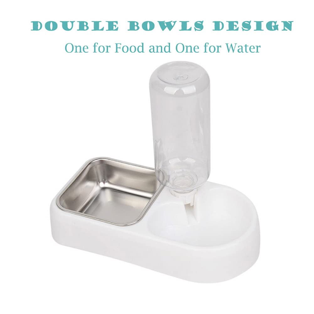 Crate Dog Bowl, Food Water Bowl Set with Automatic Water Dispenser Bottle Detachable Stainless Steel Bowl, Hanging Pet Cage Bowl Food & Water Feeder for Small Dogs Cat, Puppy and Small Animals(White)