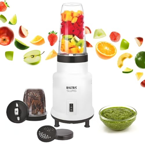 Image of Baltra Swag Nutri 2 Jar Mixer Grinder for Smoothies, Chutney & Shakes, Long Lasting Shock Proof Abs Body, Powerful 400 Watt Heavy Duty Motor Bullet Mixer Grinder Juicer Mixi - 2 Year Warranty