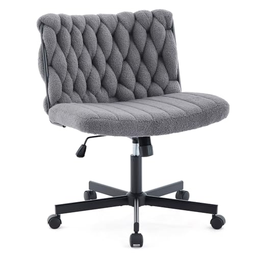 GarveeHome Criss Cross Chair with Wheels, Wide Seat Home Office Desk Chair, Armless Makeup Vanity Chair, Modern Cross Legged Swivel Comfy Chair, Computer Task Chair for Home Office, Gray