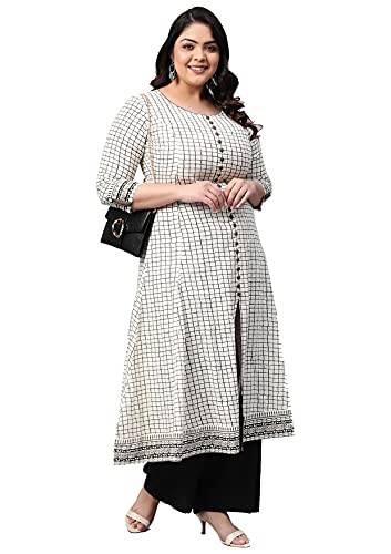 Image of Yash Gallery Women's Cotton Relaxed Fit Anarkali Plus Size Printed Kurta