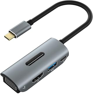 Replacement 4 in 1 USBC to HDMI VGA USB3.0 PD Docking Station 1 in 4 Out Compatible Computer Host Phone Laptop Mac TYPEC External HDMI Monitor TV Projector Cable Splitter Hub 4K30HZ