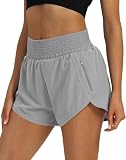 Picture of SAFWAK Women's High Waist Athletic Shorts Quick Dry Sporty Workout Running Shorts for Women with Zipper Pocket Grey, XL
