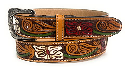 Girls Genuine Leather Western Belt, Floral Decorated Kids Western Belt (Honey, 24) #TOP12