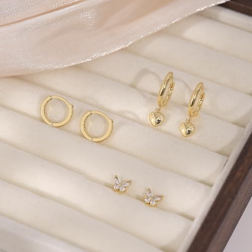Image of Gold Plated Earrings for Women, 14k Gold Plated Earring Stack Hypoallergenic Pearl Drop Earring Dainty Earrings for Women Trendy Cute Small Huggie Hoop Earring Fashion Womens Jewelry