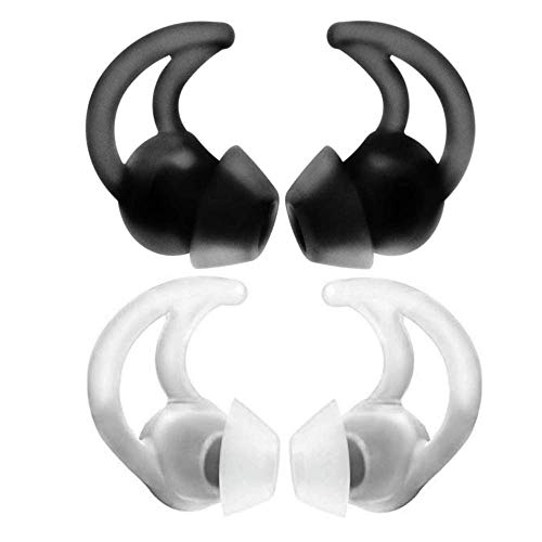 Replacement Silicone Earbuds Ear Buds Tips Isolation Double Flange for Bose QuietControl 30 QC20 QC20i QC30 Soundsport SIE2 SIE2i IE2 IE3 Wireless Headphones Earphones - 2 Pair (Medium, Black, White)