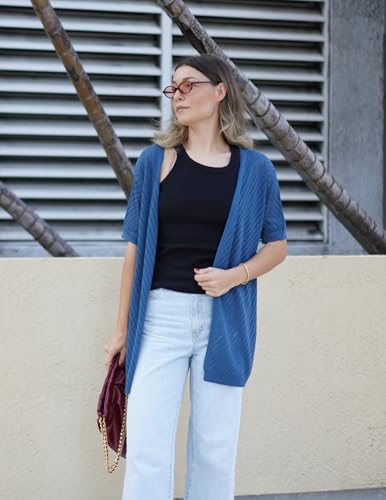 Image of Zeagoo Lightweight Summer Cardigan for Women Short Sleeve V Neck Crochet Kimonos Loose Open Front Hollow Out Cover Ups
