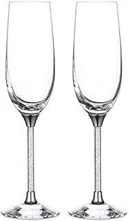 NUPTIO Silver Creative Champagne Flutes - Crystal Base & Rhinestone Fitting Handle Wedding Glasses for Bride & Groom Toasting Cups Gift Sets for Couples Engagement, Anniversary, House Warming