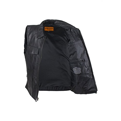 Billys Biker Gear Big Men's Leather Motorcycle Vest with Gun Pockets and Fold Down Collar (Size 5XL, 5X-Large, 60-62)