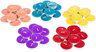 Invero 60 Pack of Fragranced Tea Light Scented Candles - 2.5 Hours Burn Time - Includes Fresh Berries, Fresh Peach, Wild Lavender, Indulgent Vanilla, and Mountain Spring Fragrances