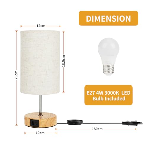 Suright Bedside Lamps, Touch Lamps Bedside with USB A+C Charging Ports, 3-Way Dimmable Table Lamp, Small Lamp for Living Room Bedroom with Linen Fabric Shade (LED Bulb Included) - Image 5