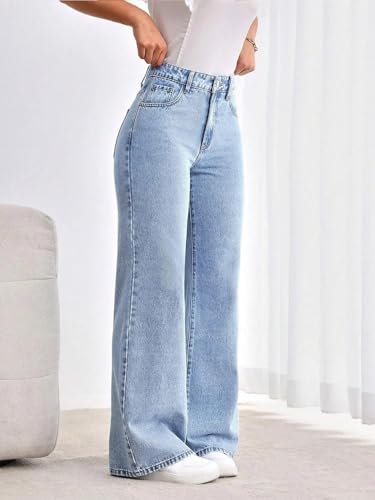 Image of GRECIILOOKS Cargo Jeans for Women - Wide Leg High Waist Baggy Denim Pants | Casual Fit Trousers with Utility Pocket Design