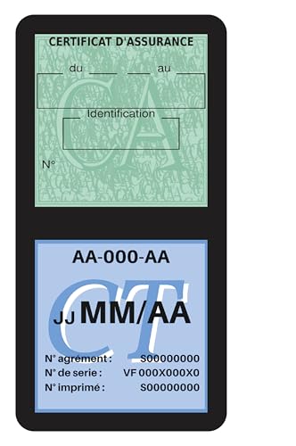 HADEXIA Porte Vignette Assurance Pare Brise Voiture Neutre | Double Étui Pochette Adhésive Autocollant Sticker Noir