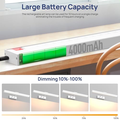 Image of PESUTEN Picture Light Battery Operated, 16in Wireless Art Light for Paintings CCT Dimmable Recharging Battery Picture Light with Remote Control for Gallery Dartboard Art Bedroom Bathroom 2pcs White