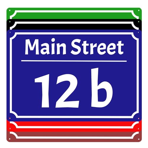 House number plate for outside, large front door number signs made of aluminum, street sign for wall house, 15 x 20 cm / 20 x 30 cm / 30 x 40 cm, blue black