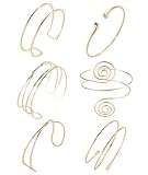 NOIMTTY 6 Pcs Gold Arm Cuff Jewelry for Women - Adjustable Minimalist Boho Upper Arm Cuffs Bracelet Bangle Set for Beach Party Festival Gifts