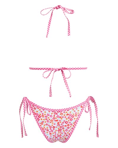 Image of Women's Triangle Bikini Set String Swimsuit Print Tie Smocked Ruched Two Piece Bathing Suit