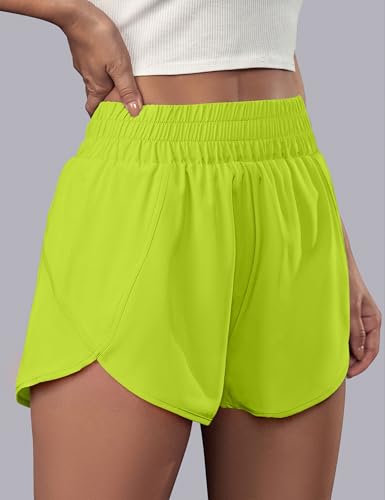 Image of BMJL Women's Athletic Shorts Running Workout Shorts Gym High Waisted Summer Short with Waistband Pocket | built-in liner,thick elastic waistband,split side,comfy fabric,zipper pocket,longer back,workout,athletic,curved back line