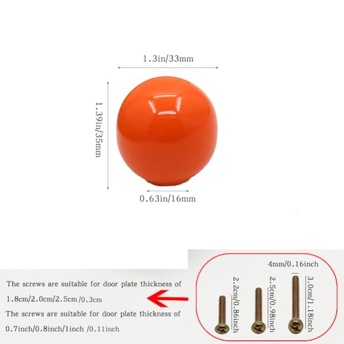 Image of 5 Colors, 1 Each Colorful Ceramic Cabinet Door Handle Wardrobe Drawer Round Ball Single Hole Dressing Tables Furniture Handle Pull (1, 5 Colors, 1 Each red Orange Yellow Green Blue)