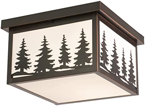 VAXCEL Yosemite 11.5 inch Rustic Tree Flush Mount Ceiling Light, Burnished Bronze, White Tiffany Glass, E26 Bulb Compatible, Dimmable, Indoor Outdoor Use, Damp Rated