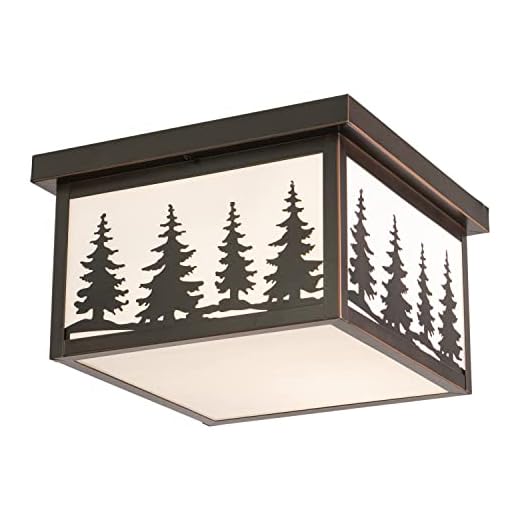 VAXCEL Yosemite Bronze Rustic Tree Square Indoor Outdoor Flush Mount Ceiling Light
