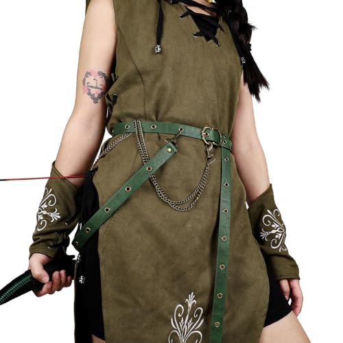 Image of HiiFeuer Medieval DIY Faux Leather Metal Chain Belt, Vintage Adjustable Thin Belt For Women, Retro Skinny Belt For Dresses