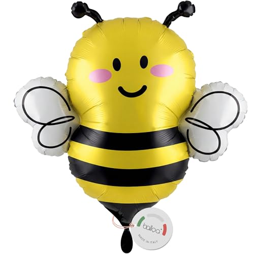 Balloa Ballon en aluminium XXL Happy Bee Abeilles, Ballon à l'hélium Motif Animal Fleurs des Champs, Ballon en Hélium Abeille à Miel pour Fête, Décoration d'anniversaire Enfant, Cadeau d'anniversaire