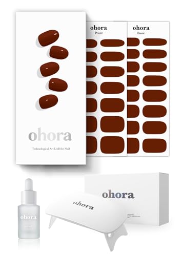 ohora Semi-Cured Gel Nail Strips Value Set (N Chilly Starter Kit) Includes Full Size Lamp and Mini Remover Salon-Quality Long Lasting Easy to Apply & Remove
