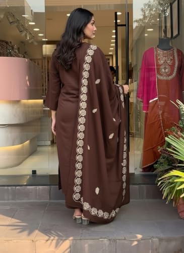 Image of ANNI Designer Women Embroidered Straight Kurta Palazzo Dupatta Set Rayon Viscose Kurti Pant Set Ladies Ethnic Wear for Office Festive Daily Use