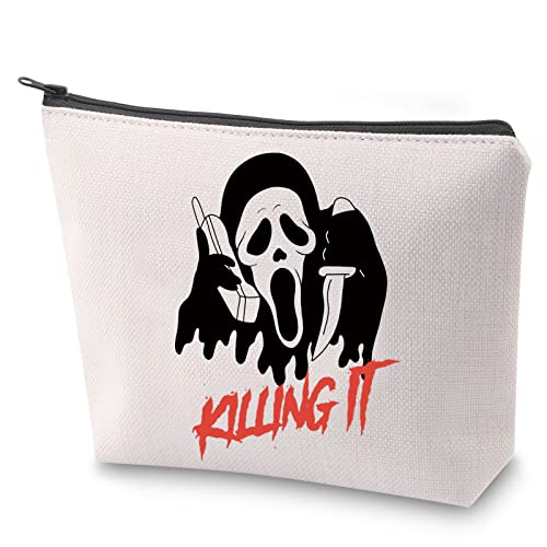 Bolsa de maquillaje para amantes de la película de terror Killing It con cremallera, bolsa de cosméticos Scream, bolsa de aseo de cara fantasma, regalo de fiesta de Halloween, Matar cara fantasma, no