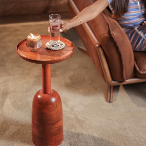 Image of Cocoa End Table Wooden Side Table for Bedroom| Living Room | Bedside Table | Nightstand | Sofa Side Table | Accent Table | Home Decor Furniture | Honey Color Finish | Acacia Wood | 61cm